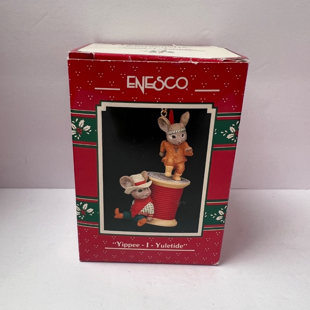 1990 Enesco Yippee I Yuletide dancing mice ornament